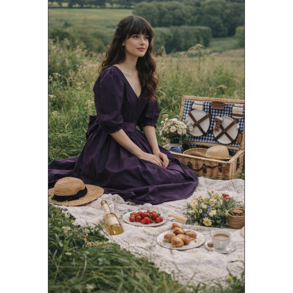 RARE Laura Ashley Victorian Style Puff Sleeves Maxi Dress Women's US 10 UK 12 - Picture 1 of 16